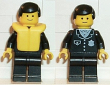 LEGO cop016 Police - Suit with 4 Buttons, Black Legs, Black Male Hair, Life Jacket